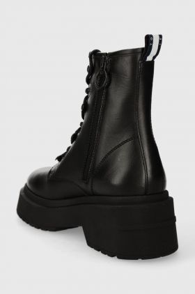 Tommy Jeans bocanci de piele TJW LACE UP BOOT CHUNKY femei, culoarea negru, cu platforma, EN0EN02404