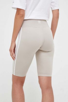 adidas Originals pantaloni scurti femei, culoarea bej, neted, high waist