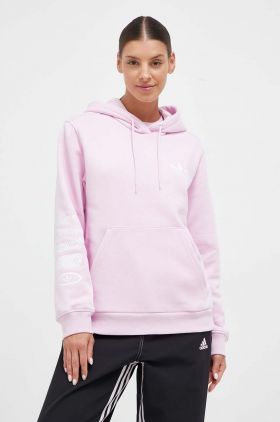 adidas Originals bluza femei, culoarea roz, cu glugă, neted