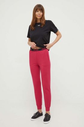 HUGO pantaloni de lounge culoarea roz, neted