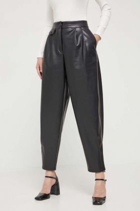 HUGO pantaloni femei, culoarea negru, lat, high waist