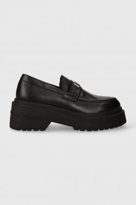 Tommy Jeans mocasini de piele TJW CHUNKY LOAFER femei, culoarea negru, cu platforma, EN0EN02320