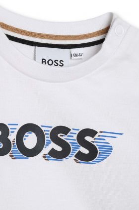 BOSS longsleeve din bumbac pentru bebeluși culoarea alb, cu imprimeu