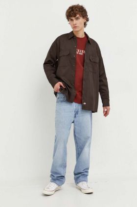 Dickies camasa barbati, culoarea maro, cu guler clasic, regular