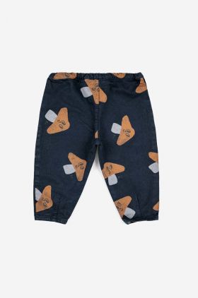 Bobo Choses pantaloni de trening din bumbac pentru bebeluși culoarea albastru marin, cu imprimeu