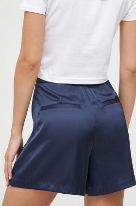 Abercrombie & Fitch pantaloni scurti femei, culoarea albastru marin, neted, high waist