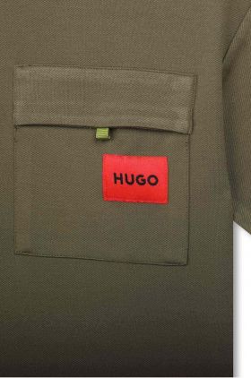 HUGO tricou copii culoarea verde, neted