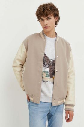 Abercrombie & Fitch geaca bomber barbati, culoarea bej, de tranzitie