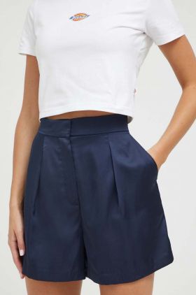 Abercrombie & Fitch pantaloni scurti femei, culoarea albastru marin, neted, high waist