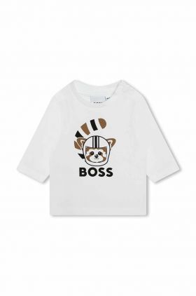 BOSS longsleeve bebelusi culoarea alb, cu imprimeu