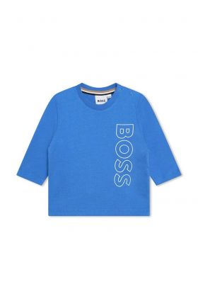 BOSS longsleeve din bumbac pentru bebeluși culoarea albastru marin, cu imprimeu