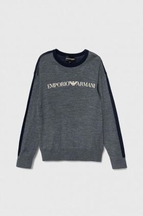 Emporio Armani pulover de lână pentru copii culoarea albastru marin, light