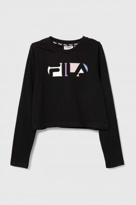 Fila longsleeve din bumbac pentru copii BIEBERN cropped longsleeve shirt culoarea negru