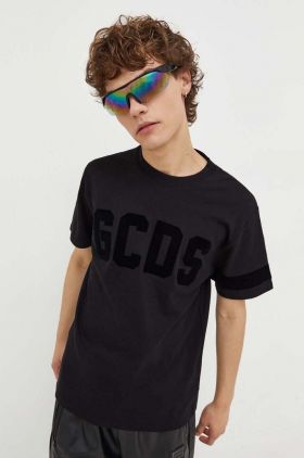 GCDS tricou din bumbac culoarea negru, cu imprimeu