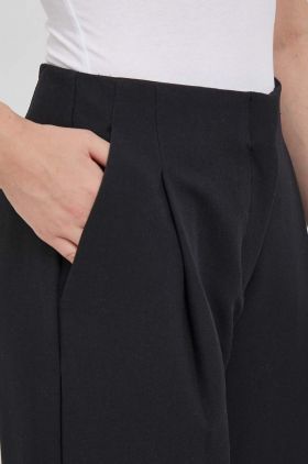 Medicine pantaloni femei, culoarea negru, lat, high waist