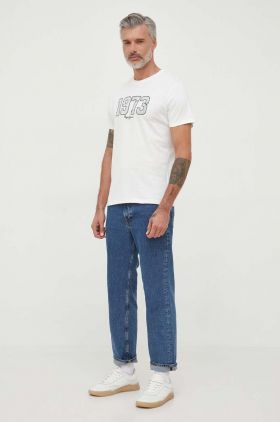 Pepe Jeans tricou din bumbac WYATT culoarea bej, cu imprimeu