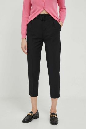 United Colors of Benetton pantaloni femei, culoarea negru, drept, high waist