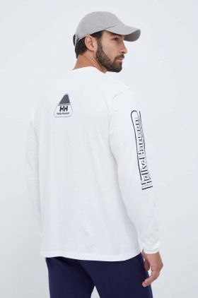 Helly Hansen longsleeve din bumbac culoarea alb, cu imprimeu