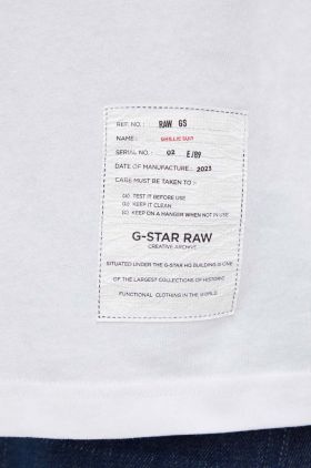 G-Star Raw longsleeve din bumbac culoarea alb, cu imprimeu