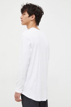 G-Star Raw longsleeve din bumbac culoarea alb, neted