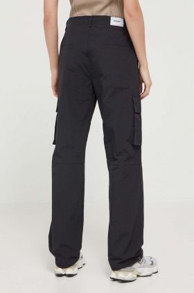 Sixth June pantaloni femei, culoarea negru, drept, high waist