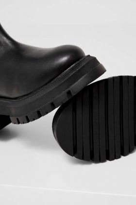 Answear Lab ghete chelsea de piele femei, culoarea negru, cu toc plat
