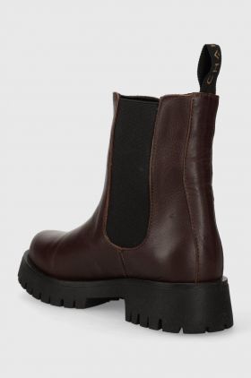 Charles Footwear ghete chelsea de piele Julie femei, culoarea maro, cu toc plat, izolare usoara, Julie.Boots.Dark.Brown