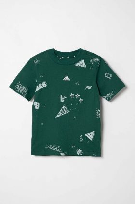 adidas tricou de bumbac pentru copii J BLUV Q3 AOPT culoarea verde, modelator