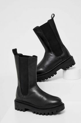 Answear Lab ghete chelsea de piele X limited collection NO SHAME femei, culoarea negru, cu toc plat