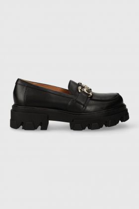 Charles Footwear mocasini de piele Vloglola femei, culoarea negru, cu platforma, Vloglola.Loafer.Black