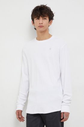 G-Star Raw longsleeve din bumbac culoarea alb, neted