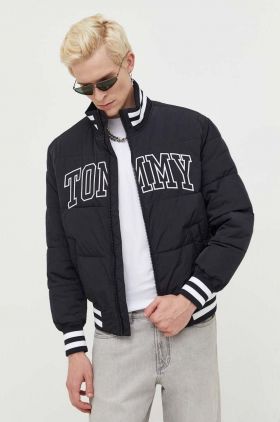 Tommy Jeans geaca bomber barbati, culoarea negru, de tranzitie