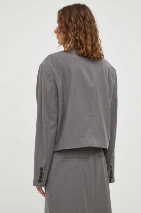 Remain sacou din lana culoarea gri, oversize, neted