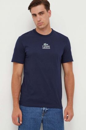 Lacoste tricou din bumbac culoarea bleumarin, cu imprimeu