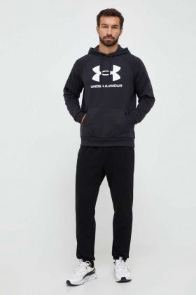 Under Armour bluza barbati, culoarea negru, cu glugă, cu imprimeu