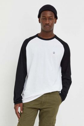 Volcom longsleeve din bumbac culoarea alb, modelator