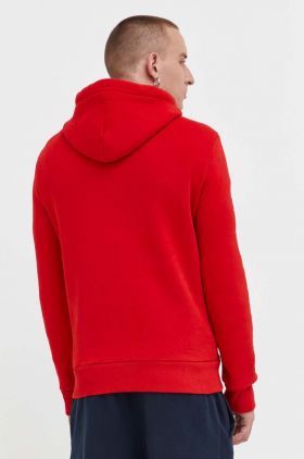 Superdry bluza barbati, culoarea rosu, cu glugă, cu imprimeu