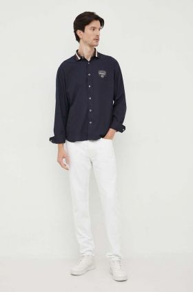 Armani Exchange camasa barbati, culoarea albastru marin, cu guler clasic, relaxed