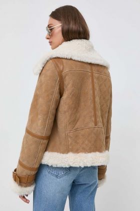 MICHAEL Michael Kors geaca de piele femei, culoarea bej, de tranzitie