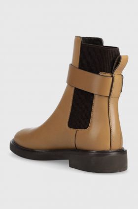 Tory Burch ghete chelsea de piele DOUBLE T CHELSEA BOOT femei, culoarea maro, cu toc plat, 152831-200