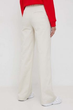 Sisley pantaloni femei, culoarea bej, lat, high waist