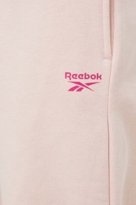 Reebok pantaloni de trening culoarea roz, neted