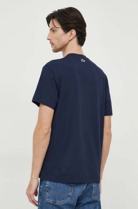 Lacoste tricou din bumbac culoarea albastru marin, cu imprimeu