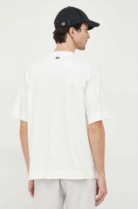 Lacoste tricou din bumbac culoarea alb, cu imprimeu