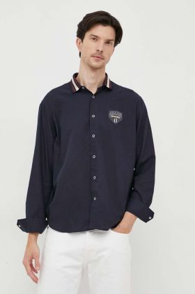 Armani Exchange camasa barbati, culoarea albastru marin, cu guler clasic, relaxed