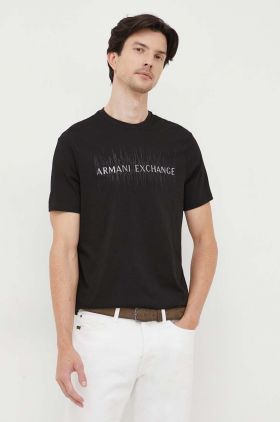 Armani Exchange tricou din bumbac culoarea negru, cu imprimeu