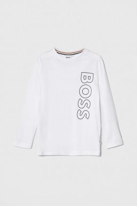 BOSS longsleeve copii culoarea alb, cu imprimeu