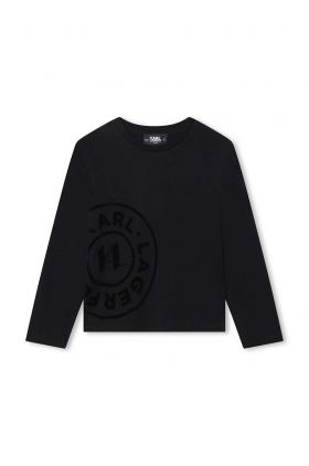 Karl Lagerfeld longsleeve din bumbac pentru copii culoarea negru, cu imprimeu