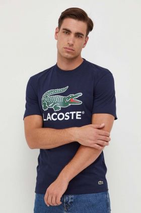 Lacoste tricou din bumbac culoarea albastru marin, cu imprimeu