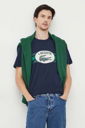 Lacoste tricou din bumbac culoarea albastru marin, cu imprimeu